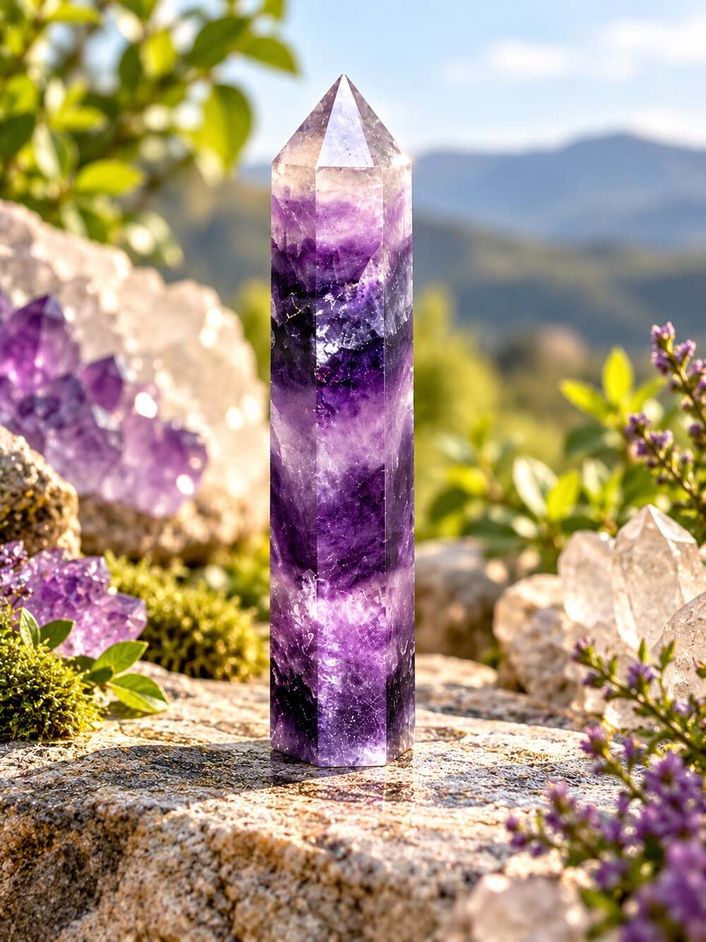 Natural Purple Fluorite Crystal Obelisk Spiritual Healing Tower Wand Gem Stone